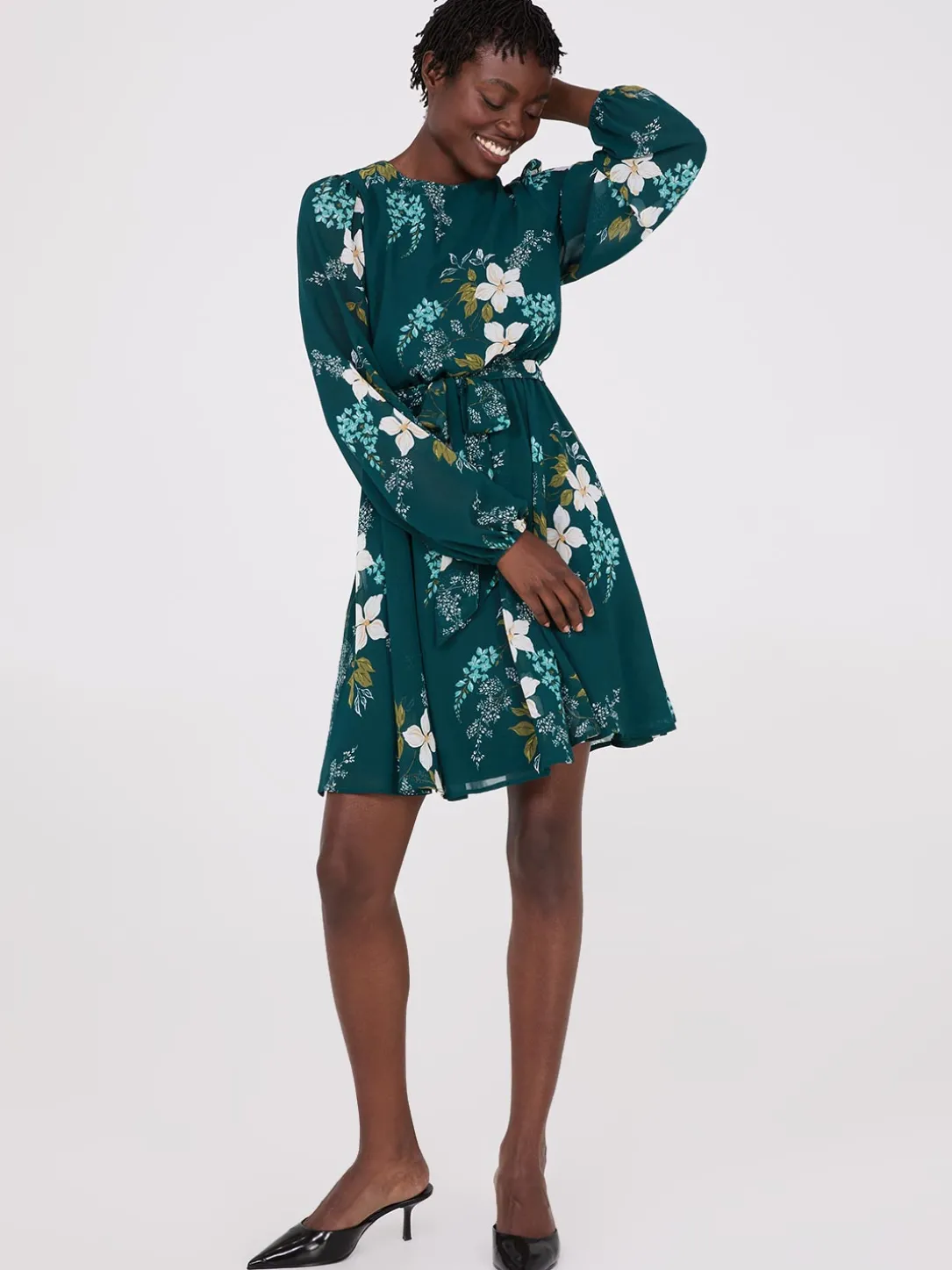 Floral Print Chiffon Fit & Flare Mini Dress