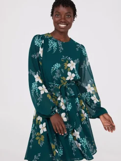Floral Print Chiffon Fit & Flare Mini Dress