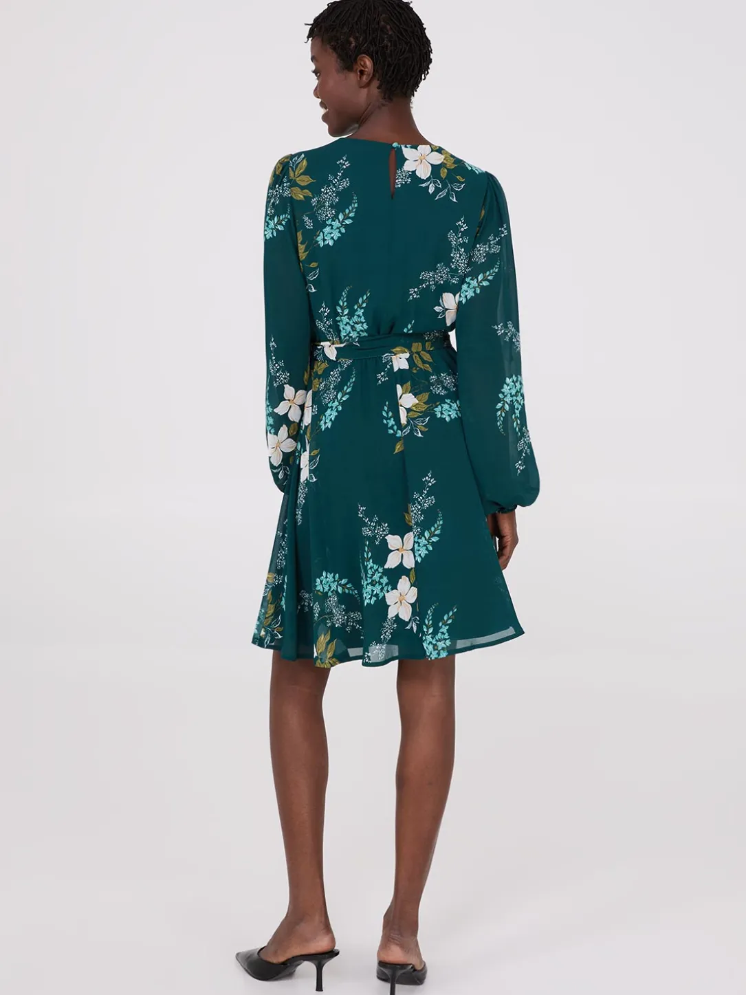 Floral Print Chiffon Fit & Flare Mini Dress