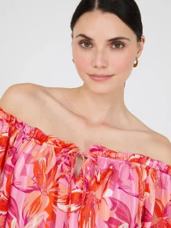 Floral Print Chiffon Off-The-Shoulder Blouse