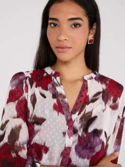 Floral Print Chiffon Tie Neck Blouse