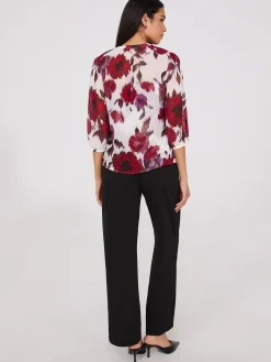 Floral Print Chiffon Tie Neck Blouse