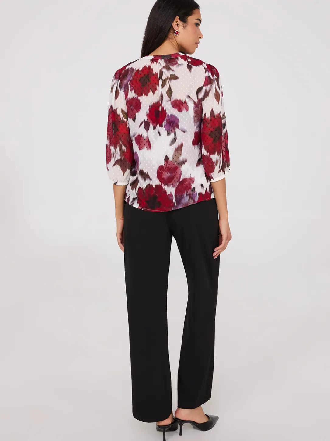 Floral Print Chiffon Tie Neck Blouse