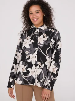 Floral Print Crepe Chiffon Button-Front Blouse
