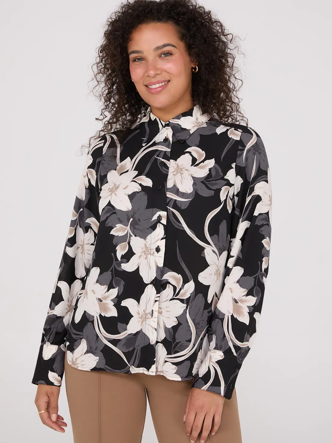 Floral Print Crepe Chiffon Button-Front Blouse