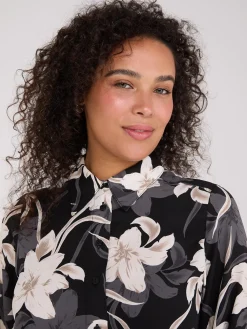 Floral Print Crepe Chiffon Button-Front Blouse