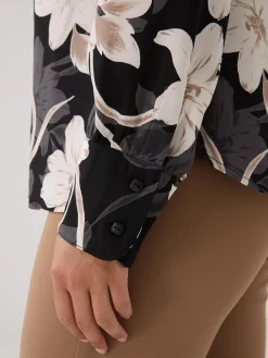 Floral Print Crepe Chiffon Button-Front Blouse