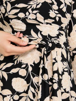 Floral Print Cross-Front Midi Dress