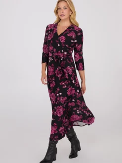 Floral Print Crossover A-Line Maxi Dress