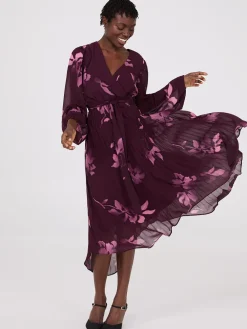 Floral Print Crossover Handkerchief Hem Dress