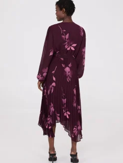 Floral Print Crossover Handkerchief Hem Dress