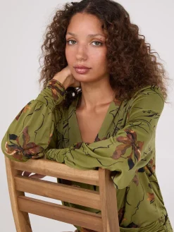 Floral Print Crossover Top With Ruched Details