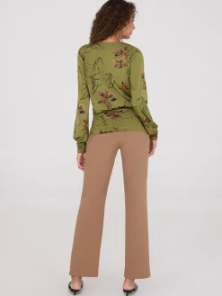 Floral Print Crossover Top With Ruched Details