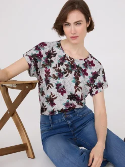 Floral Print Cuffed Dolman Sleeve T-Shirt
