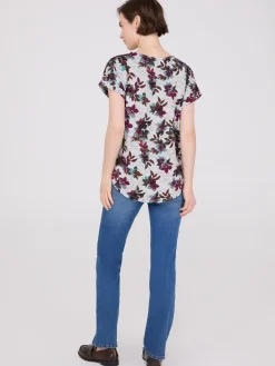 Floral Print Cuffed Dolman Sleeve T-Shirt