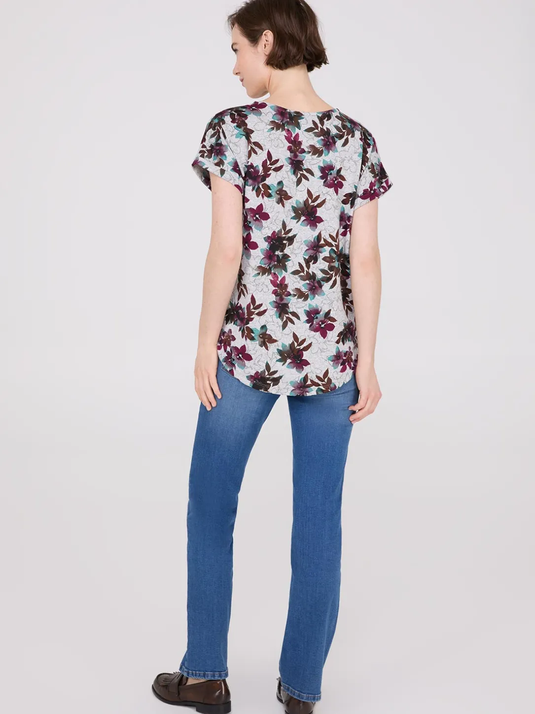 Floral Print Cuffed Dolman Sleeve T-Shirt