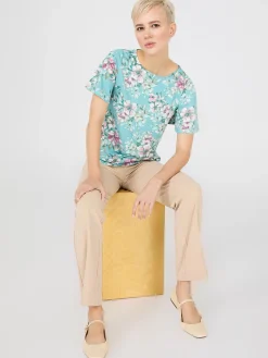 Floral Print Flutter Sleeve Boat Neck Top