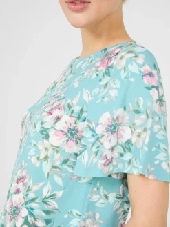 Floral Print Flutter Sleeve Boat Neck Top