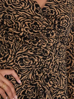 Floral Print Gathered Midi Dress