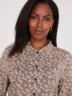 Floral Print Long Sleeve Button-Front Blouse