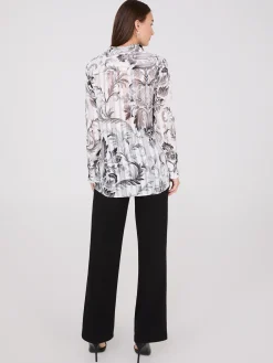 Floral Print Metallic Shadow Stripe Chiffon Blouse