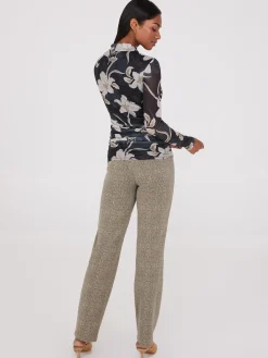 Floral Print Mock Neck Mesh Top