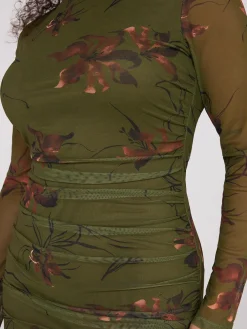 Floral Print Mock Neck Mesh Dress