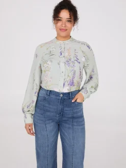 Floral Print Round Collar Chiffon Blouse
