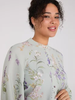 Floral Print Round Collar Chiffon Blouse