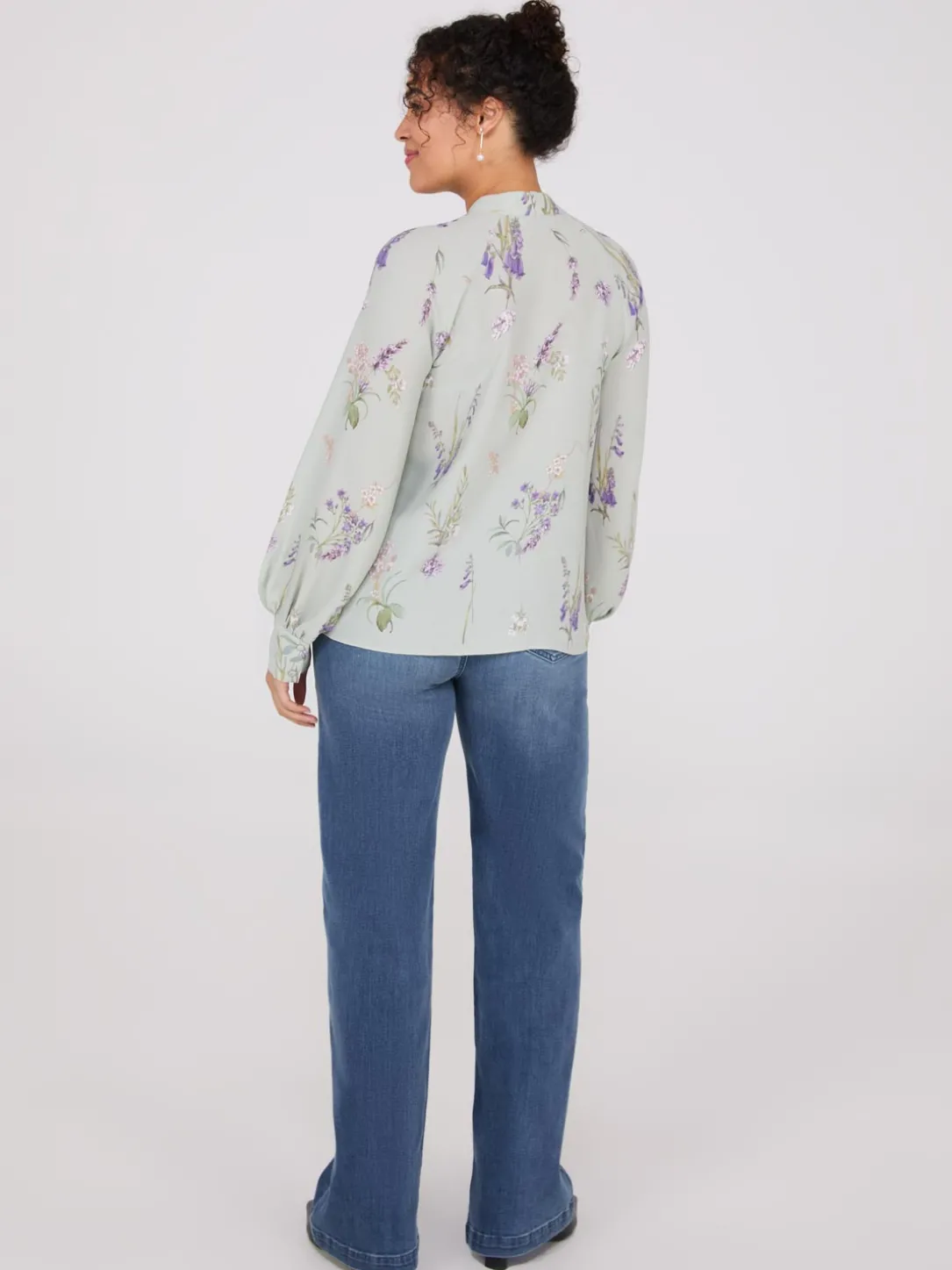 Floral Print Round Collar Chiffon Blouse