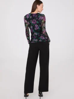 Floral Print Ruched Mesh Top