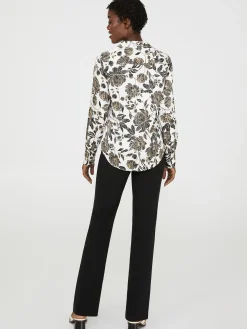 Floral Print Satin Button-Front Blouse