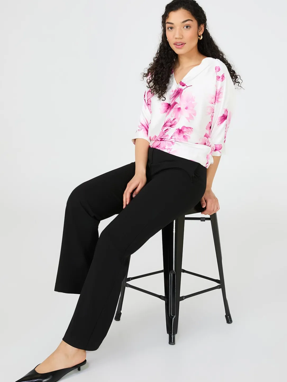 Floral Print Satin Dolman Sleeve Top