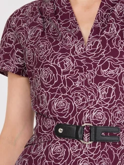 Floral Print Shawl Collar Belted Midi Dress