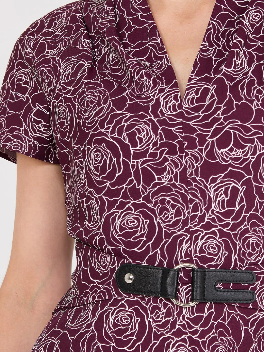 Floral Print Shawl Collar Belted Midi Dress