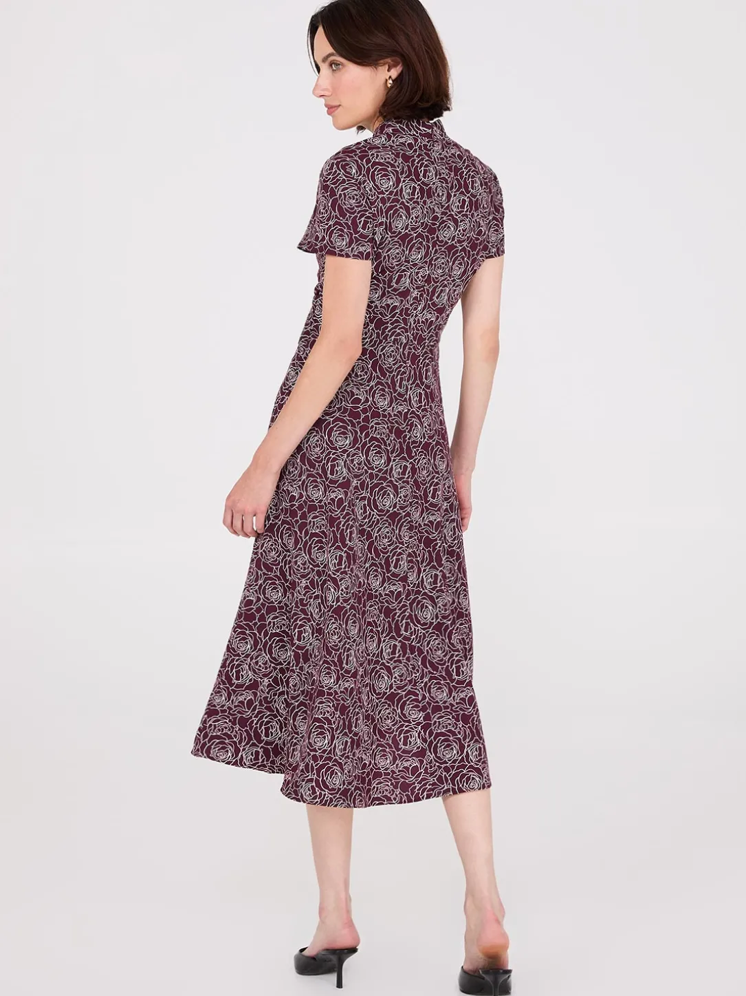 Floral Print Shawl Collar Belted Midi Dress