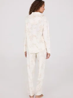 Floral Print Velour Button-Down Pajama Set