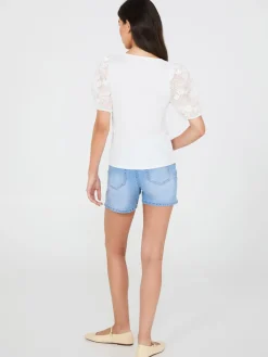 Flower Embroidered Eyelet Sleeve Top