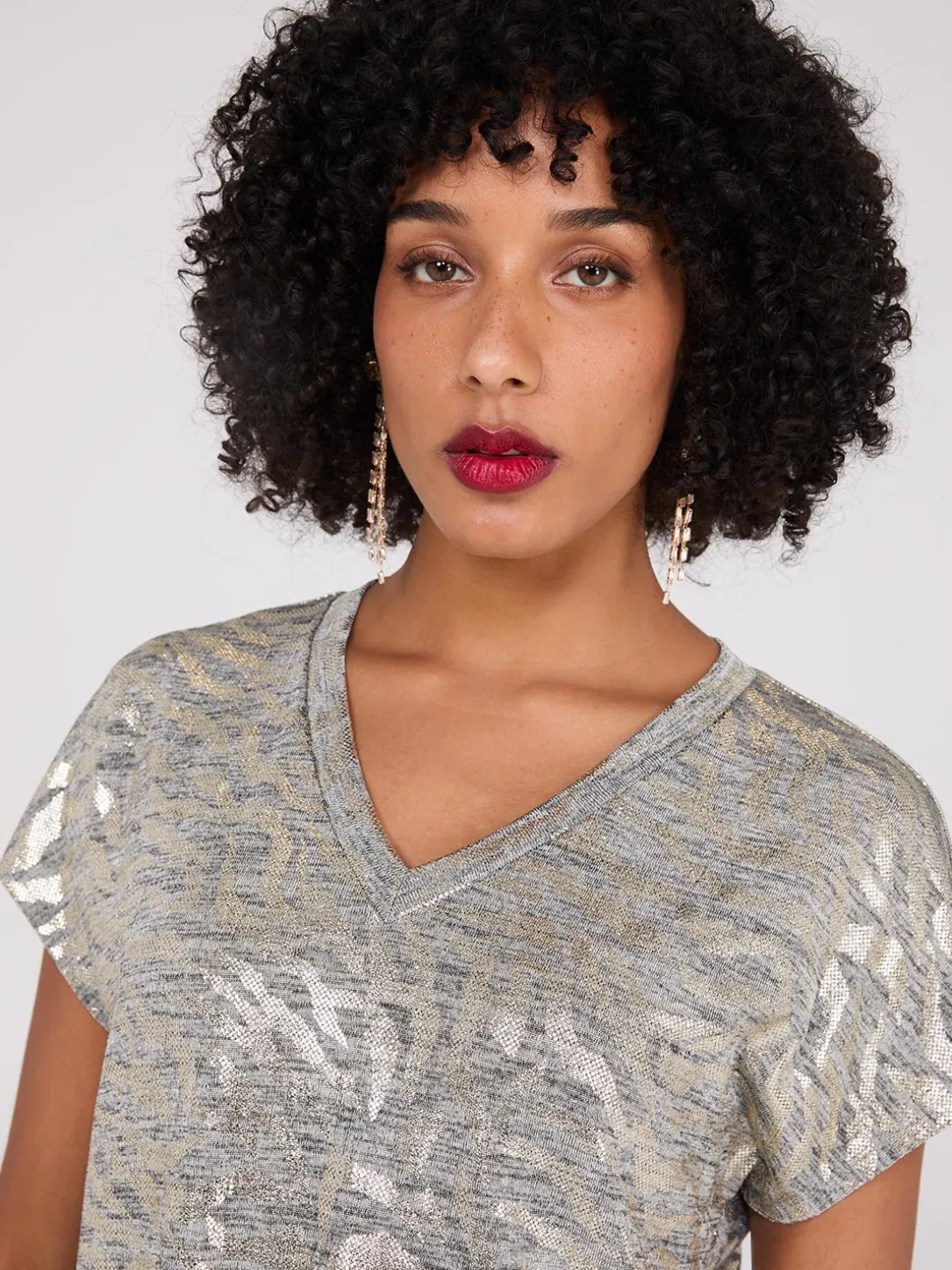 Foil Animal Print V-Neck Top