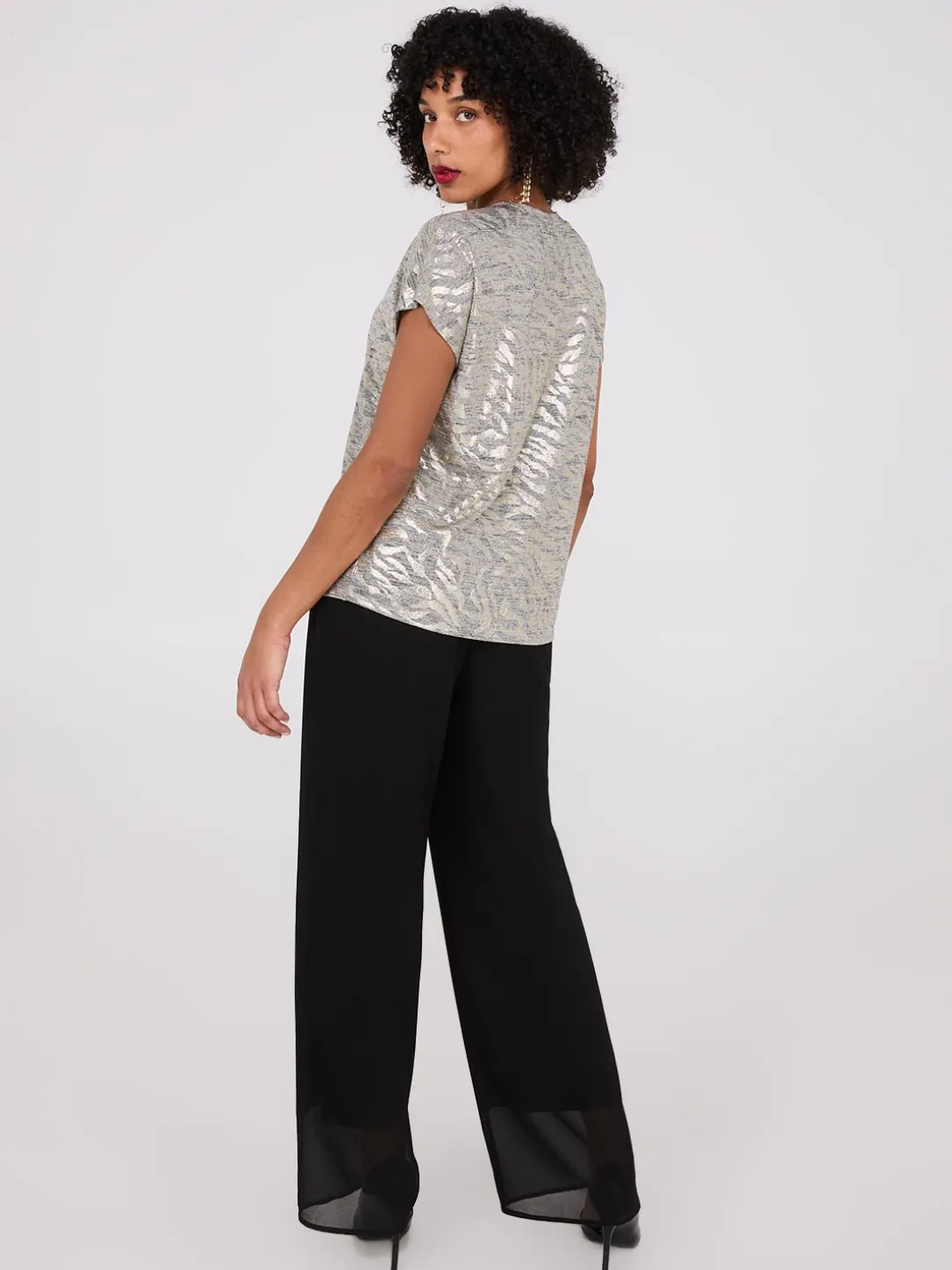 Foil Animal Print V-Neck Top