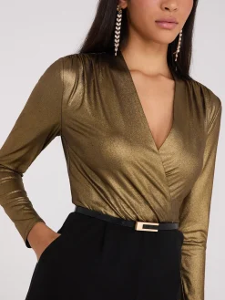 Foil Crossover Wide-Leg Jumpsuit