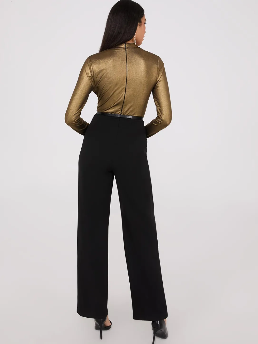 Foil Crossover Wide-Leg Jumpsuit