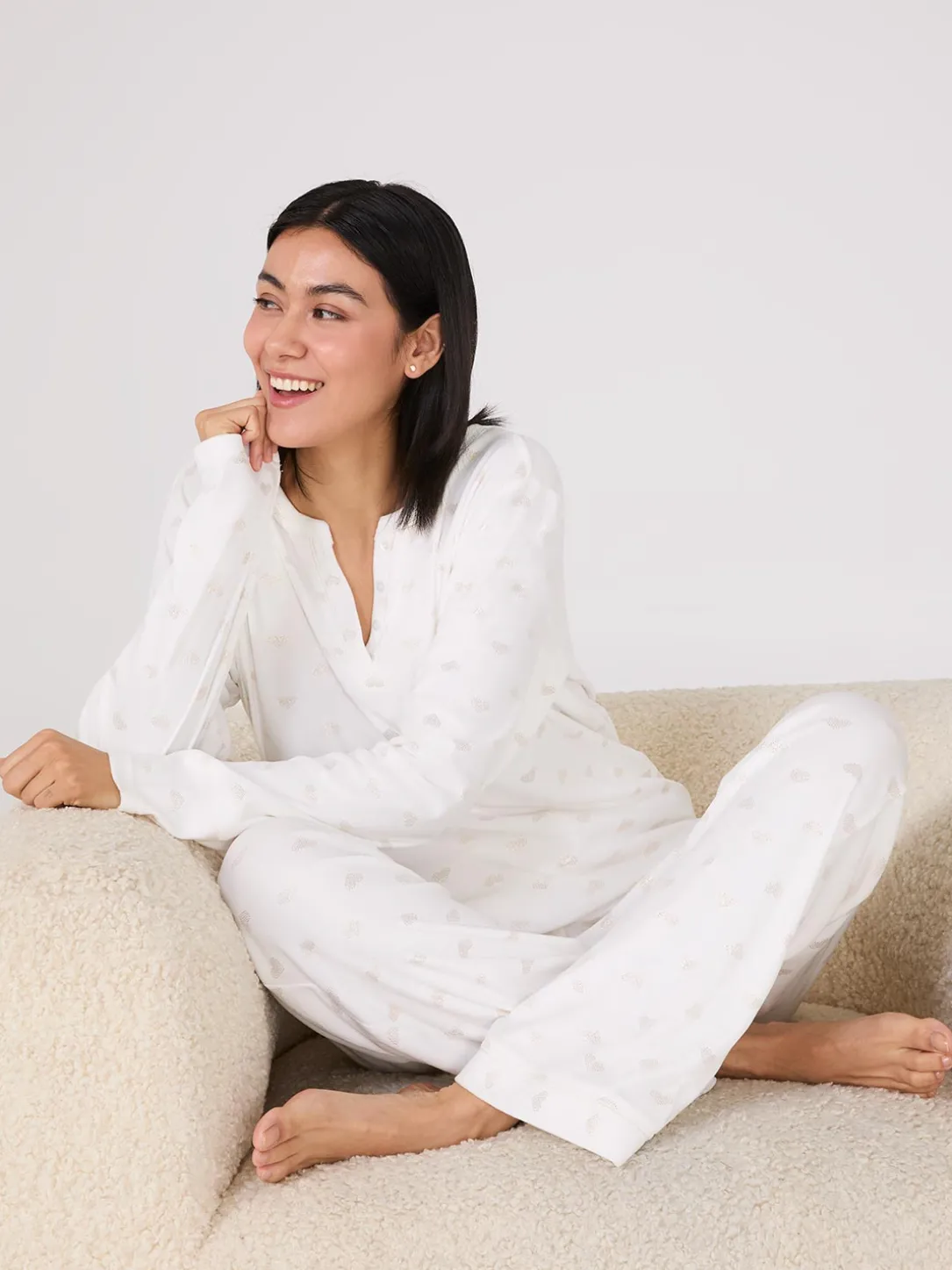 Foil Heart Print Velour Pajama Set
