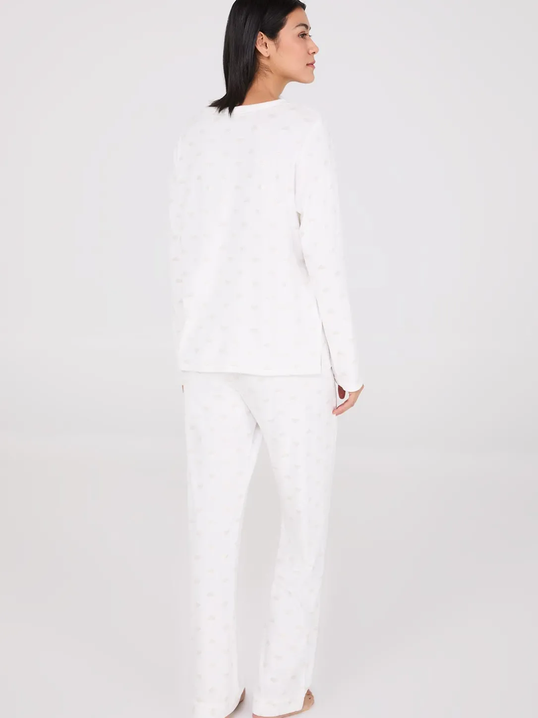 Foil Heart Print Velour Pajama Set