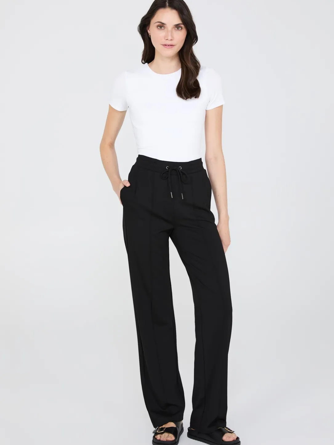 Front Pintuck Wide-Leg Pants