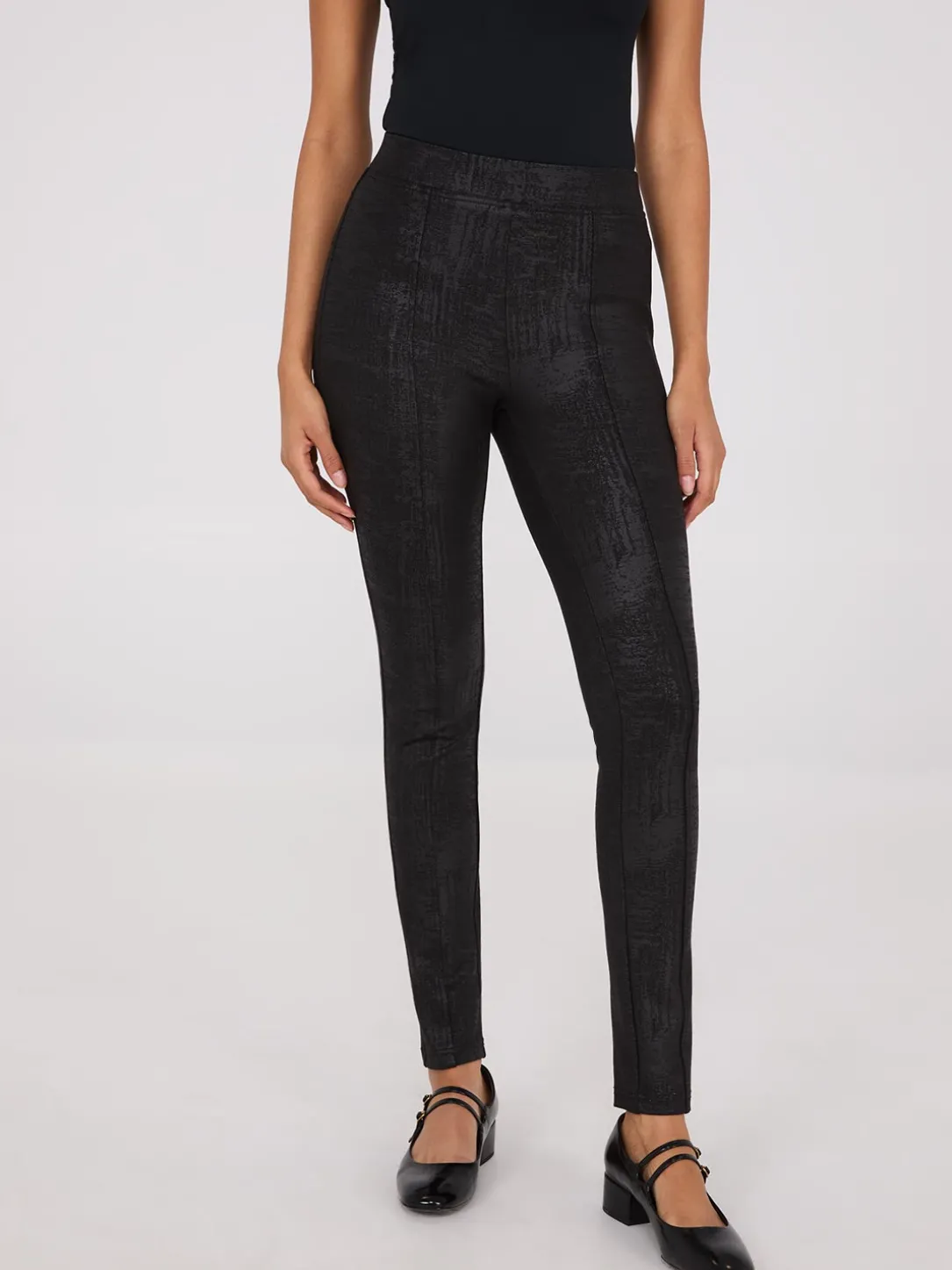 Front Seam Faux Leather Coated Pants