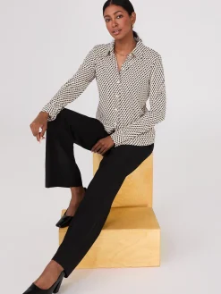 Geo Print Button-Front Classic Blouse