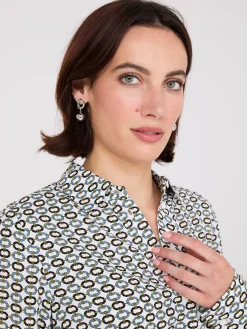 Geo Print Chiffon Button-Front Blouse