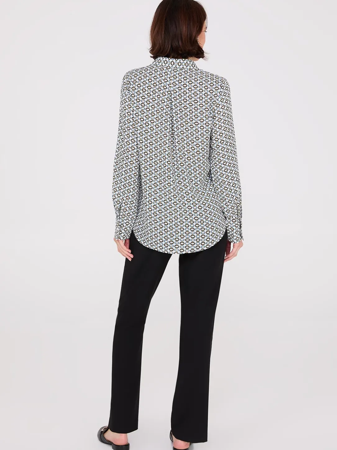 Geo Print Chiffon Button-Front Blouse