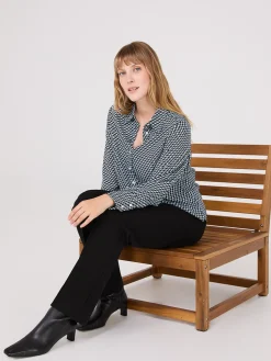 Geo Print Crepe Chiffon Button-Front Blouse